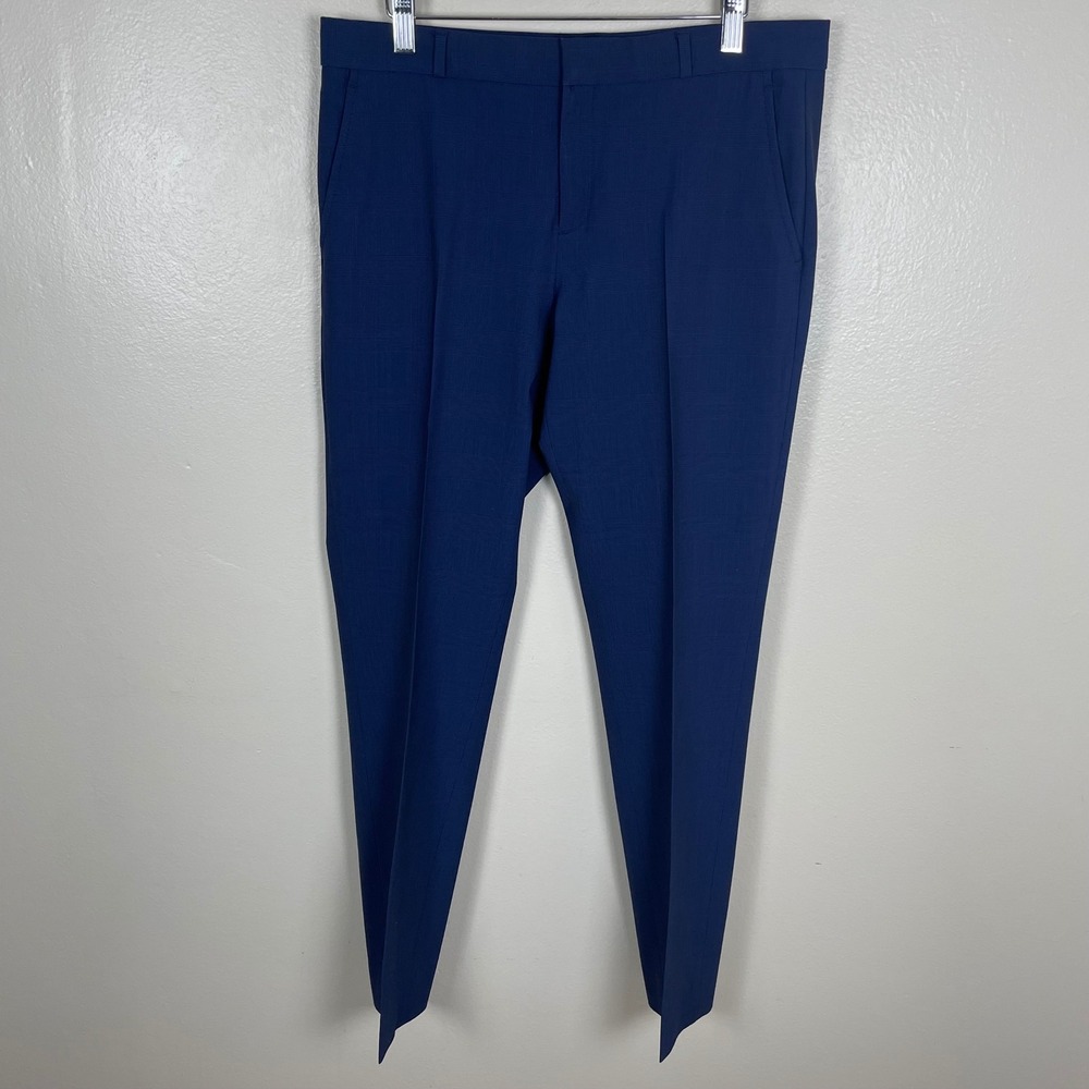Banana Republic Women's 8 Dress Pants Blue Glen Plaid Wool Blend Straight‎ Leg
